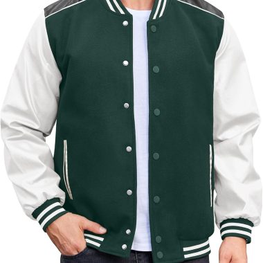 Men's Casual Leather Sleeve Letterman Bomber Coat