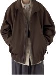 Men's Oversized Corduroy Full Zip Bomber Jacket with Pockets