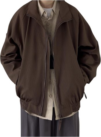 Men's Oversized Corduroy Full Zip Bomber Jacket with Pockets
