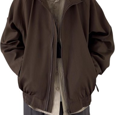 Men's Oversized Corduroy Full Zip Bomber Jacket with Pockets
