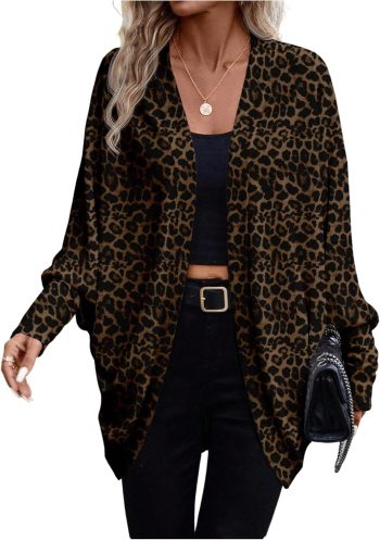 Women's  Leopard Print Open Front Cardigan Casual Fall Jacket