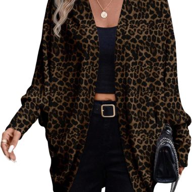 Women's  Leopard Print Open Front Cardigan Casual Fall Jacket