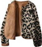 Women's Cheetah Print Winter Faux Fur Button Down Long Sleeve Coat