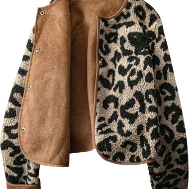 Women's Cheetah Print Winter Faux Fur Button Down Long Sleeve Coat
