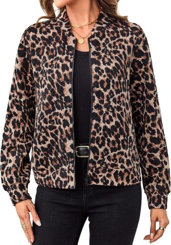 Women's Textured Lightweight Zip Up Bomber Jacket for Spring Fall