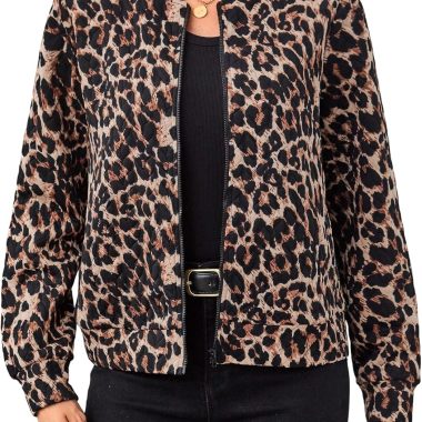 Women's Textured Lightweight Zip Up Bomber Jacket for Spring Fall