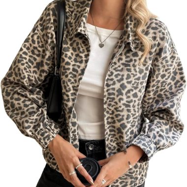 Women's Cropped Floral Zip Up Denim Bomber Jacket Vintage Collar